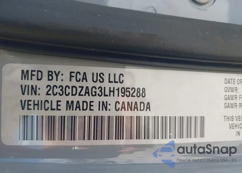 2020 Dodge Challenger Sxt из США, поврежденный, VIN 2C3CDZAG3LH195288